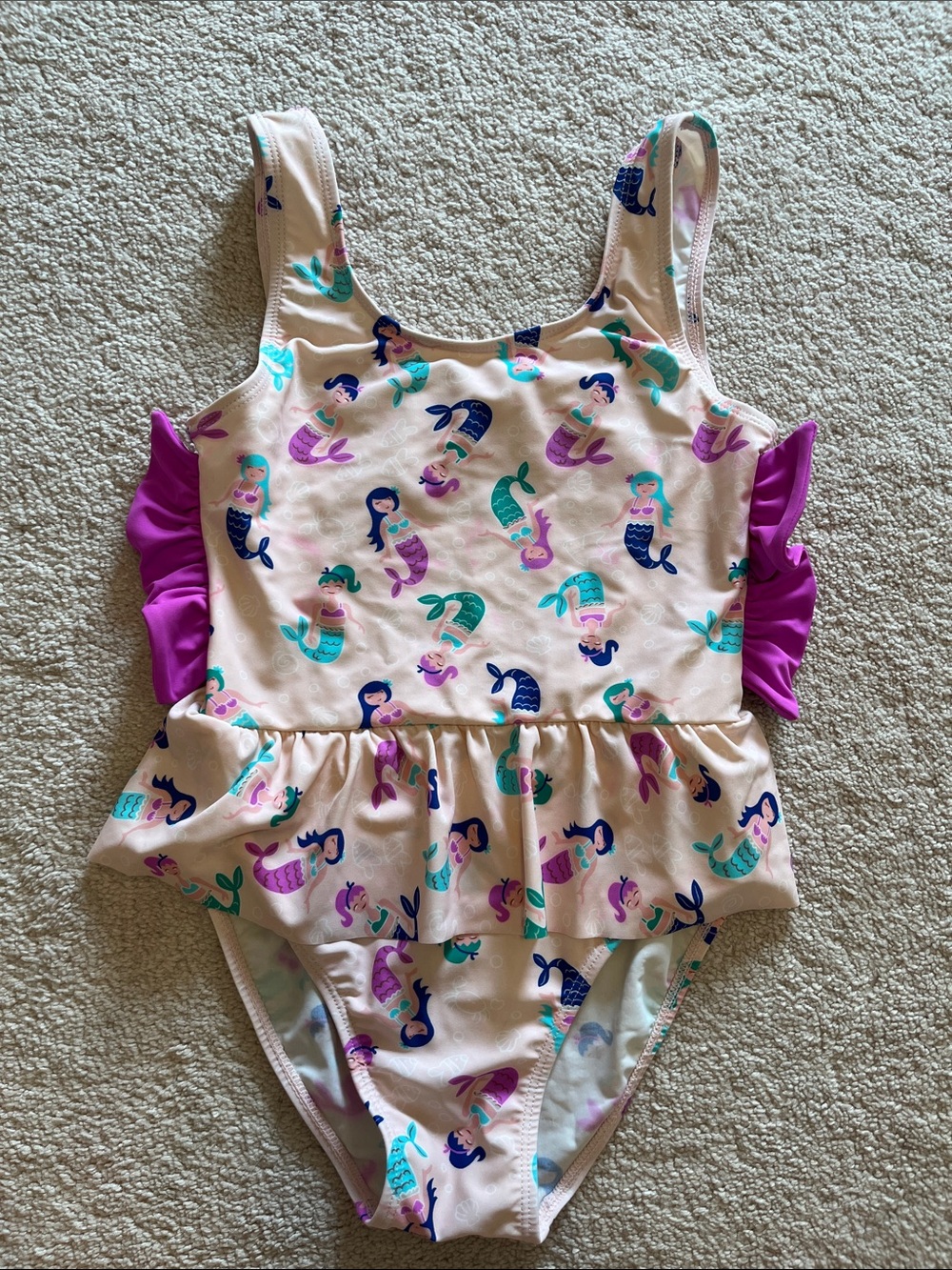 Girls Mermaid Print One-Piece Swimsuit with Ruffle Skirt